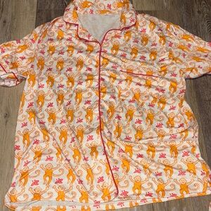 Monkey Print Pajamas - Orange and Pink